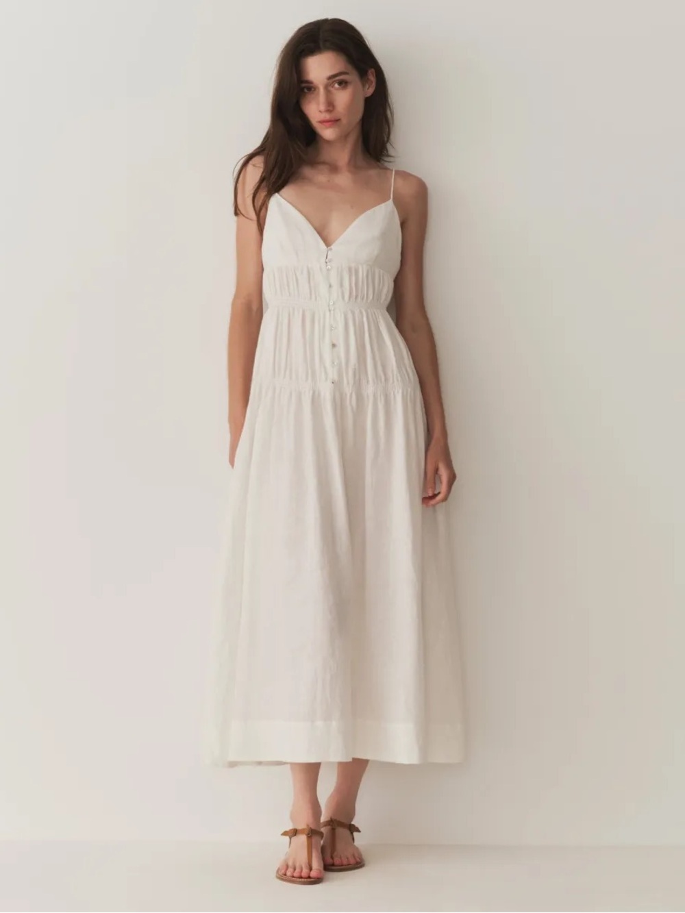 NWT Doen White Irina Summer 100% Linen Sundress Flowy Midi Dress - Size Medium